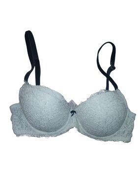 Victorias Secret Dream Angels Lined Demi Lace Push-Up Bra White Black Straps 32C